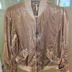 Free People Rose Ruched Plush Velvet Bomber Jacket
